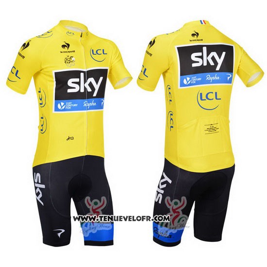2013 Maillot Ciclismo Sky Lider Jaune et Noir Manches Courtes et Cuissard